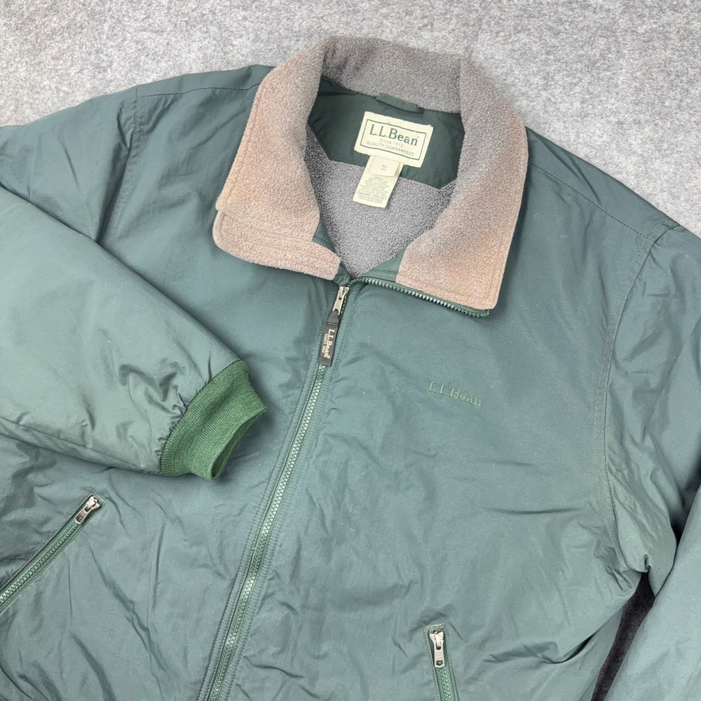 VTG LL Bean Jacket Mens XL Green Fleece Lined Warm Up Thinsulate Nylon Bomber